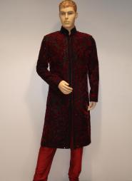 Чёрно-красный национальный индийский свадебный мужской костюм из шёлка (брюки алые)