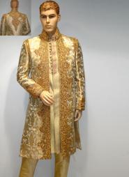 Золотой народный индийский свадебный мужской костюм из шёлка