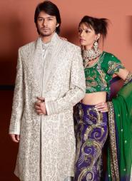 Белый оригинальный индийский свадебный мужской костюм из шёлка