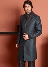 Национальный индийский мужской костюм цвета маренго из шёлка (брюки кофейные)