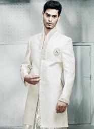 Белый восточный индийский свадебный мужской костюм из шёлка