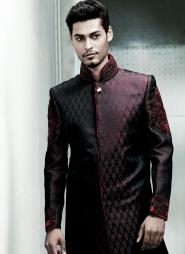 Чёрный народный свадебный мужской костюм из шёлка, Индия