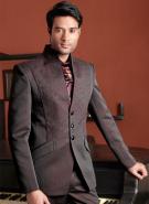 Красновато-коричневый красивый мужской костюм-двойка + рубашка + галстук с брошью