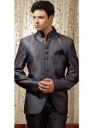 Деловой мужской френч (воротник — стойка) цвета мокрого асфальта + брюки