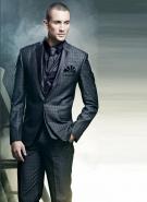 Мужской классический костюм-тройка (с жилетом) цвета серого шифера + рубашка + галстук