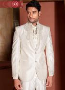 Восточный свадебный белый мужской костюм-тройка (с жилетом) + рубашка + галстук с брошью