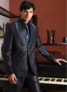 Угольный стильный мужской костюм-двойка + рубашка + галстук с брошью