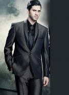 Тёмно-серый элегантный мужской костюм-двойка + рубашка + галстук