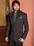 Коричневый стильный мужской костюм-двойка + рубашка + шейный платок с брошью