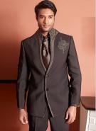 Красновато-коричневый стильный мужской костюм-двойка + рубашка + галстук с брошью