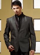 Тёмно-серый стильный мужской костюм-двойка + рубашка + галстук с брошью