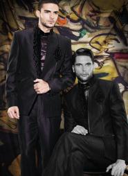 Тёмно-сливовый свадебный / вечерний френч (воротник — стойка), украшенный вышивкой + брюки + рубашка