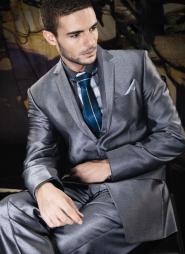 Стальной классический мужской костюм-двойка + рубашка + галстук