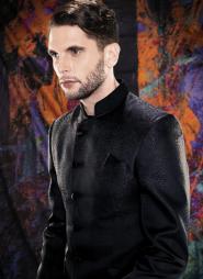 Тёмно-фиолетовый модный мужской френч (воротник — стойка) + брюки