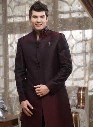 Бордовый восточный мужской костюм-двойка из жаккардовой ткани