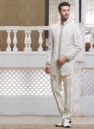 Белоснежный дорогой эксклюзивный свадебный френч (воротник — стойка), украшенный вышивкой + брюки