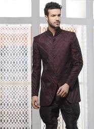 Бордовый модный мужской френч (воротник — стойка) + чёрные брюки галифе