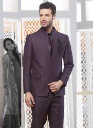 Сливовый стильный мужской костюм-двойка + рубашка + галстук с брошью