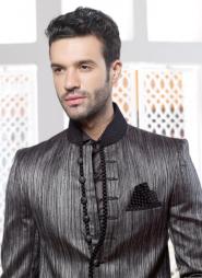 Серый фирменный мужской френч (воротник — стойка) + брюки + рубашка