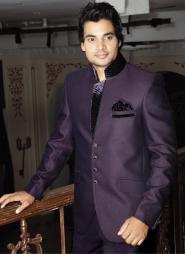 Тёмно-фиолетовый модный мужской френч (воротник — стойка) + брюки