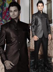 Стальной интересный мужской френч (воротник — стойка) + чёрные брюки