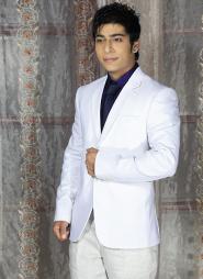 Классический белый свадебный / вечерний мужской костюм-двойка + рубашка + галстук