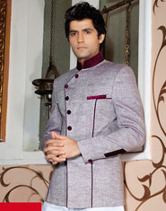 Пурпурный льняной мужской френч (воротник — стойка) + белые брюки