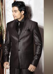 Кофейный свадебный / вечерний мужской костюм-двойка + рубашка + галстук с брошью