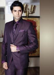 Сиреневый классический мужской костюм-тройка (с жилетом) + рубашка + галстук