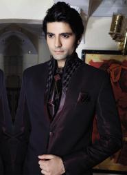 Тёмно-пурпурный вечерний мужской костюм-двойка + рубашка + галстук с брошью