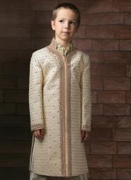 *Кремовый национальный индийский костюм для мальчиков от 2 до 16 лет с вышивкой