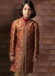 *Бежевый национальный индийский костюм для мальчиков от 2 до 16 лет с вышивкой