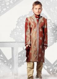 *Бордовый национальный индийский костюм для мальчиков от 2 до 16 лет с вышивкой