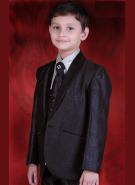 Деловой антрацитовый костюм-тройка (с жилетом) + рубашка + шейный платок с брошью для мальчиков от 2 до 16 лет
