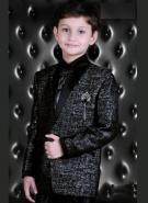 Чёрно-серый костюм-двойка + рубашка + шейный платок для мальчиков от 2 до 16 лет