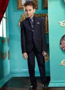 Тёмно-синий стильный костюм-двойка + рубашка + шейный платок с брошью для мальчиков от 2 до 16 лет