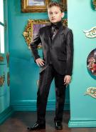 Чёрный торжественный костюм-тройка (с жилетом) + рубашка + галстук для мальчиков от 2 до 16 лет