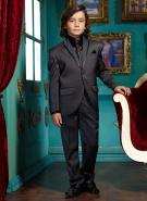 Чёрный классический костюм-двойка + рубашка + галстук с брошью для мальчиков от 2 до 16 лет