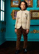 Кремовый модный френч (воротник — стойка) + коричневые брюки галифе для мальчиков от 2 до 16 лет