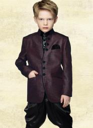Сливовый парадный френч (воротник — стойка) + чёрные брюки галифе + чёрная рубашка для мальчиков от 2 до 16 лет