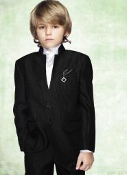 Чёрный торжественный френч (воротник — стойка) + брюки + белая рубашка для мальчиков от 2 до 16 лет