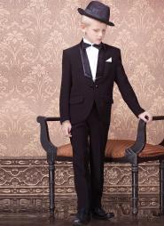 Чёрный элегантный костюм-двойка + белая рубашка с бабочкой для мальчиков от 2 до 16 лет