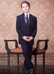 Тёмно-синий классический костюм-двойка + белая рубашка + галстук с брошью для мальчиков от 2 до 16 лет