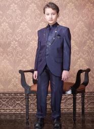 Тёмно-синий модный френч (воротник — стойка) + брюки + рубашка для мальчиков от 2 до 16 лет
