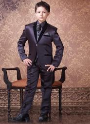 Чёрный классический костюм-тройка (с жилетом) + рубашка + галстук с брошью для мальчиков от 2 до 16 лет