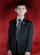 Классический чёрный костюм-тройка (с жилетом) + рубашка + шейный платок для мальчиков от 2 до 16 лет