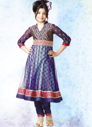 Тёмно-синий костюм из парчи, украшенное вышивкой люрексом, для девочек от 2 до 16 лет