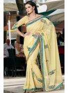 Бледно-жёлтое индийское сари из креп-жоржета