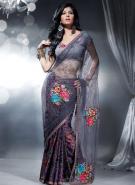 Серое индийское сари с прозрачностью