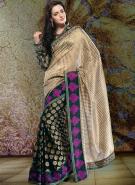 Светло-бежево-коричневое индийское сари из парчи